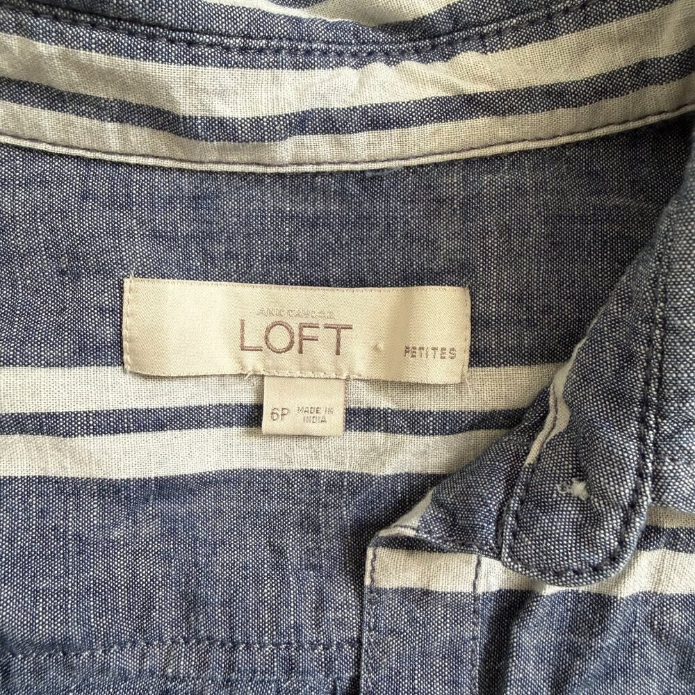 Loft Striped Chambray Cotton Shirtdress Size 6P - Picture 5 of 9